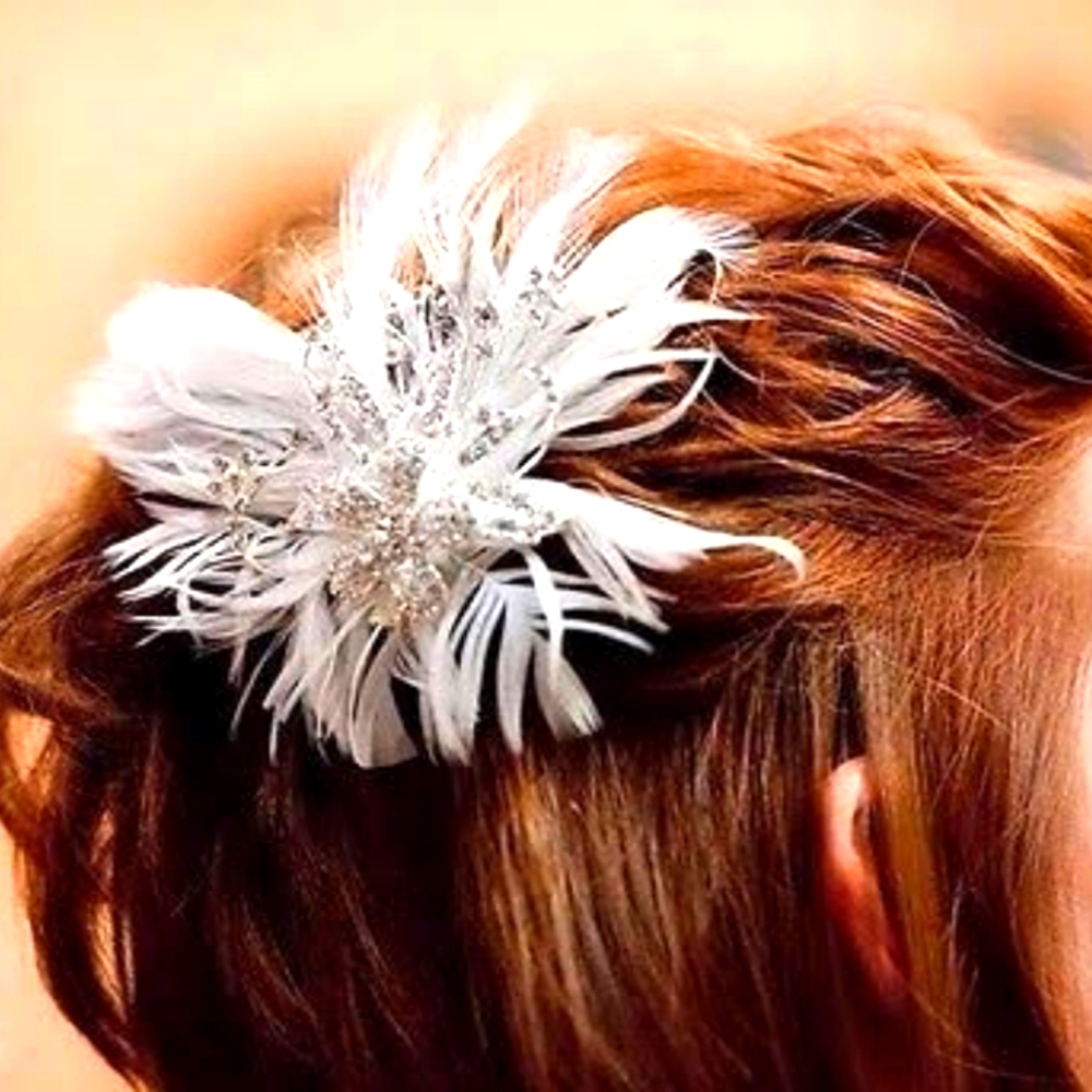 Crystal and feather hair clip